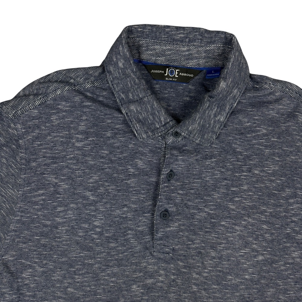 Joseph Abboud Mens Polo Shirt Slim Fit Blue Space Dye Cotton Short Sleeve L